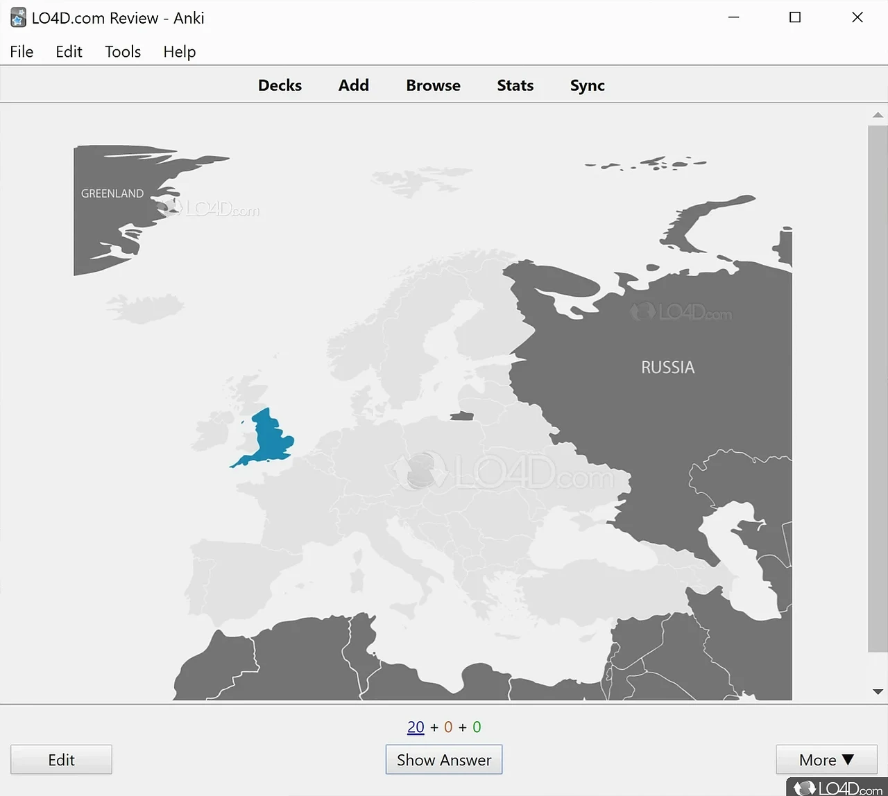 Anki screenshot: map review with Show Answer