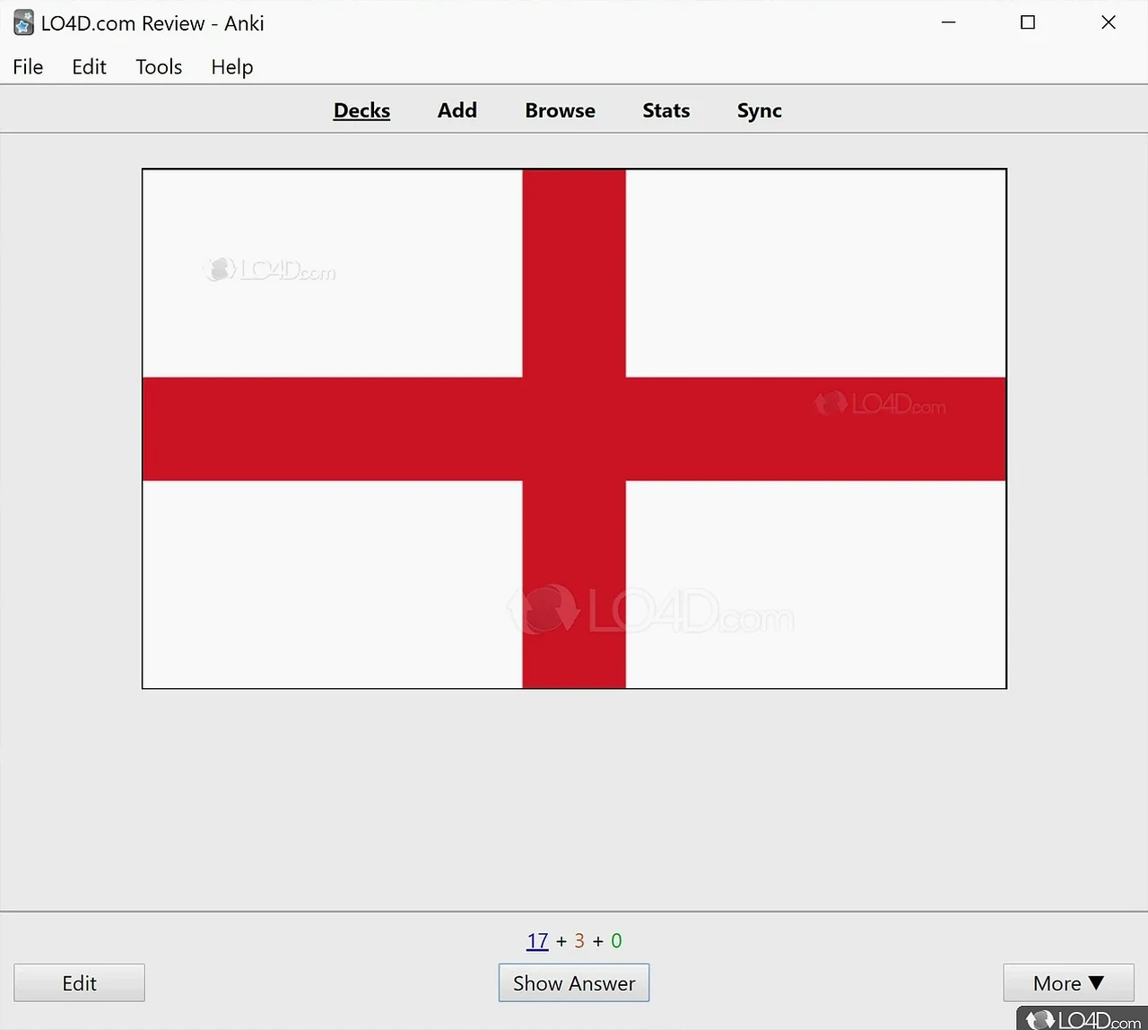 Anki screenshot: England flag flashcard