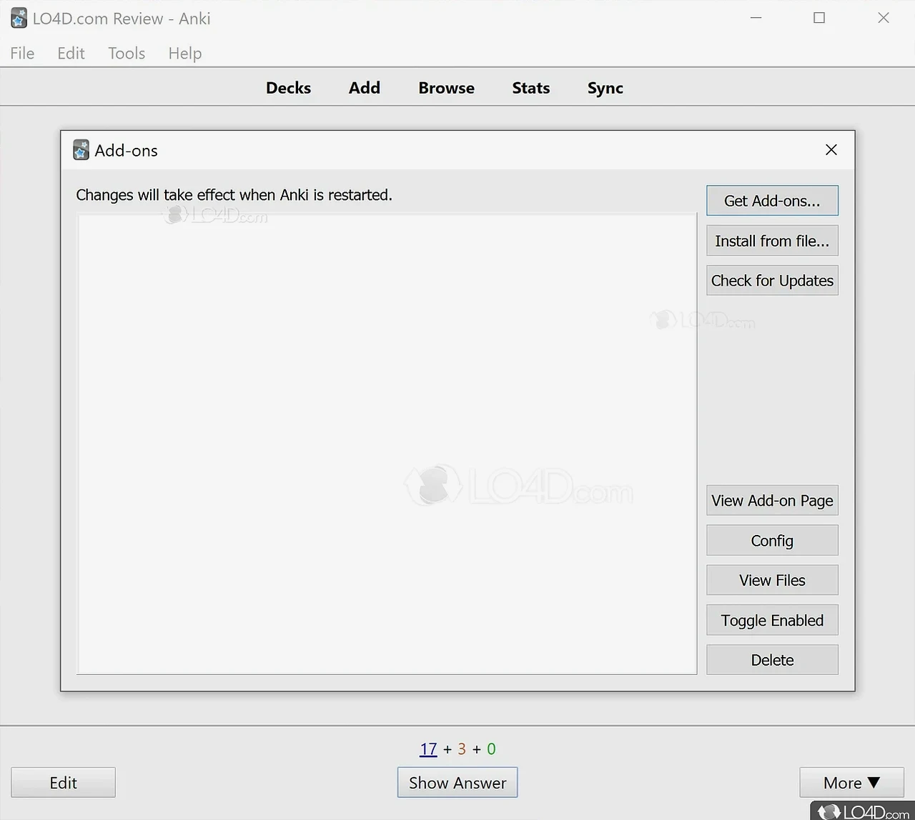 Anki screenshot: Add-ons manager